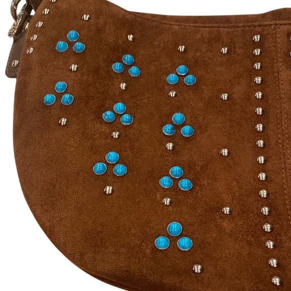 Brown Studded Boho Faux Suede Shoulder Bag Adjustable Crossbody - Picture 2 of 9